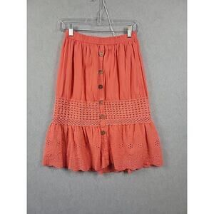NAOo Nation Ak Outfits 100% Cotton Salmon Floral Eyelet Peasant Skirt Womens Med